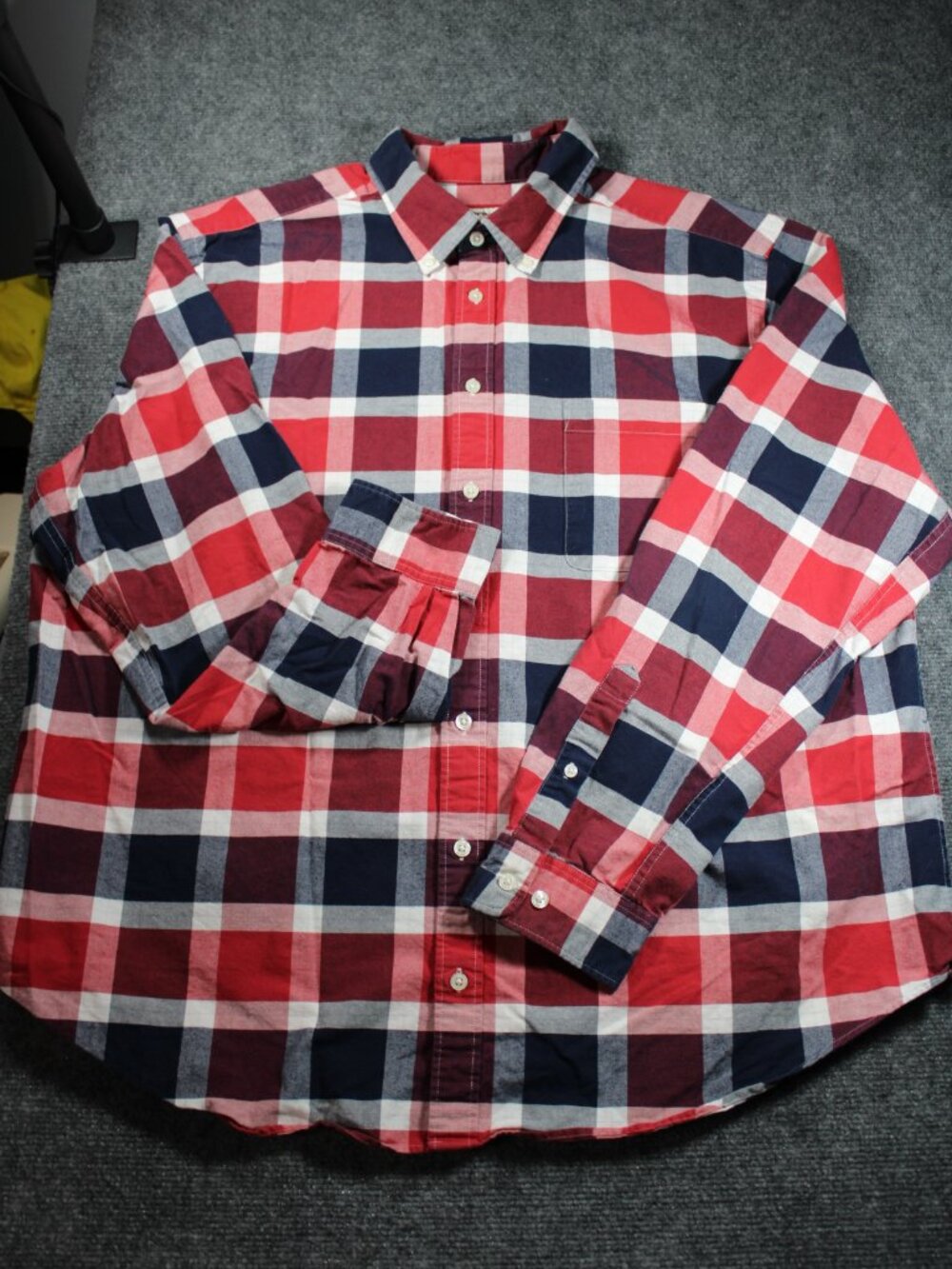 Merona Long Sleeve Red Blue Plaid Button Down Shirt Men's Size XXL 100% Cotton